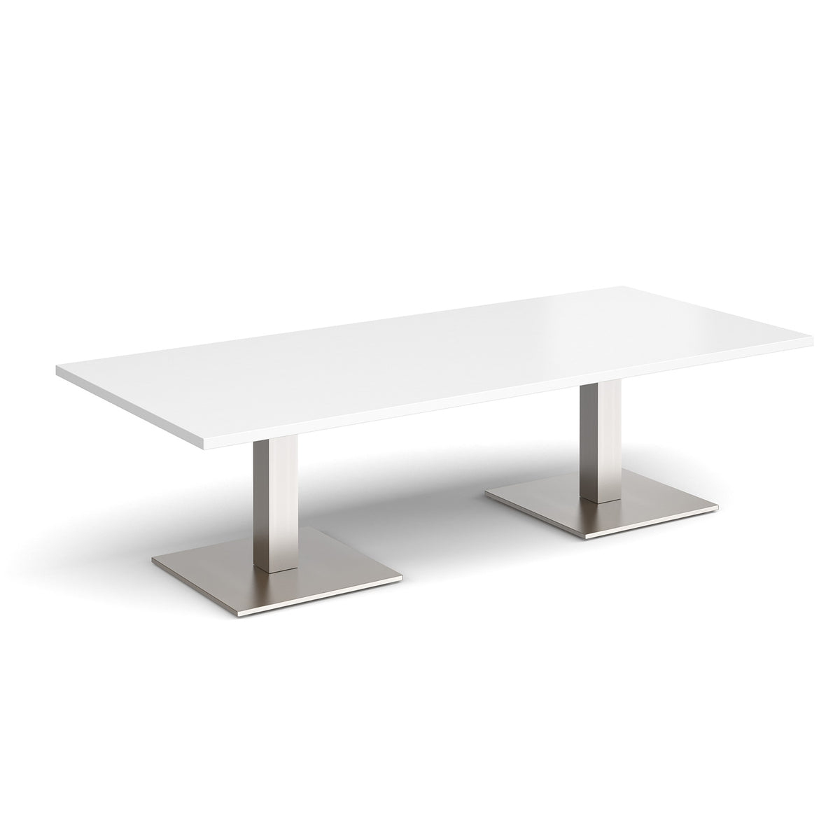 Brescia rectangular coffee table with flat square brushed steel bases 1800mm x 800mm - white - view 1