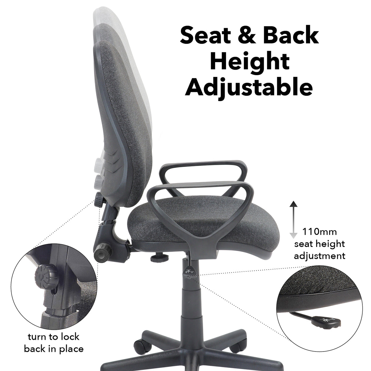 Bilbao fabric operators chair with fixed arms - charcoal - view 3