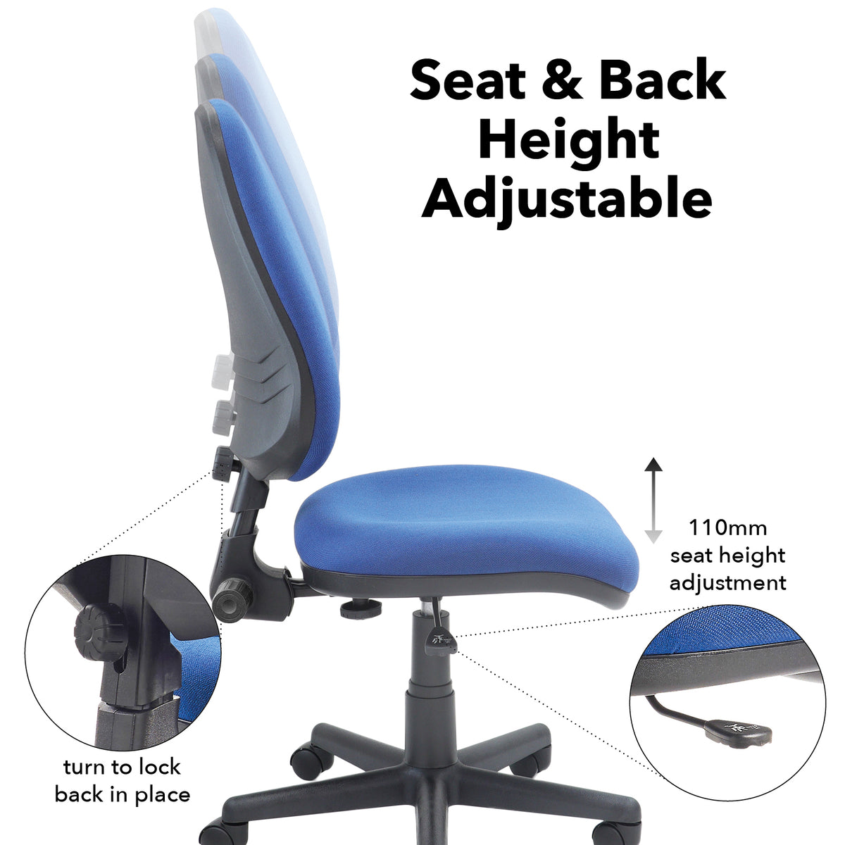 Bilbao fabric operators chair with no arms - blue - view 3
