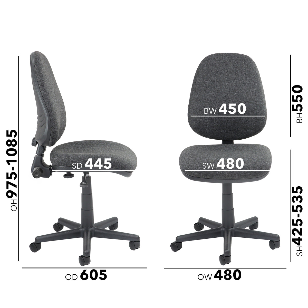 Bilbao fabric operators chair with no arms - charcoal - view 5