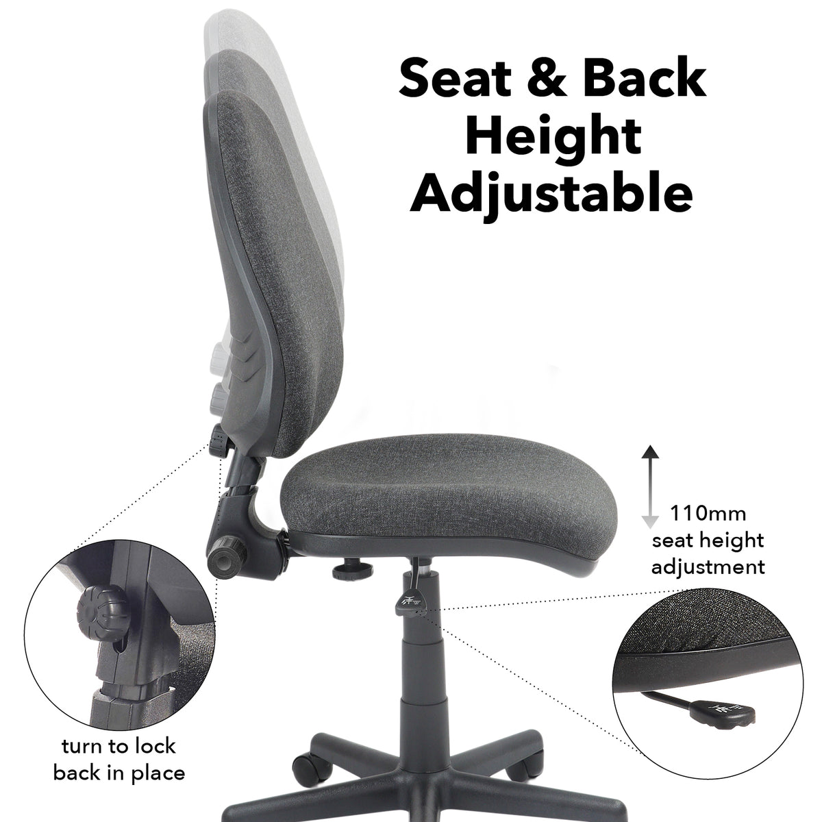 Bilbao fabric operators chair with no arms - charcoal - view 3