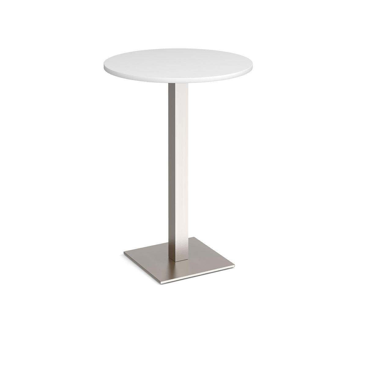 Brescia circular poseur table with flat square brushed steel base 800mm - white - view 1