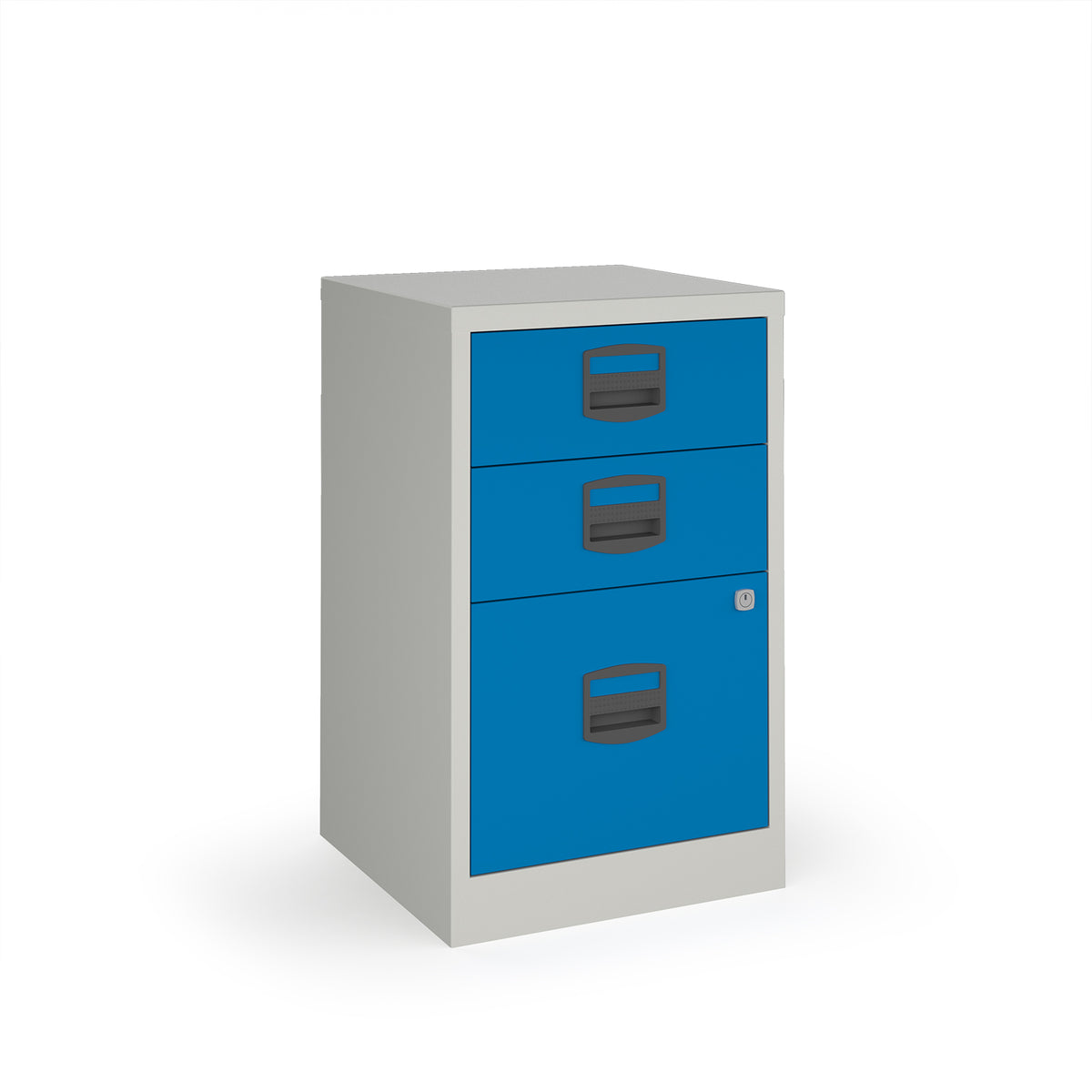 Bisley A4 home filer with 3 drawers - grey with blue drawers - view 1