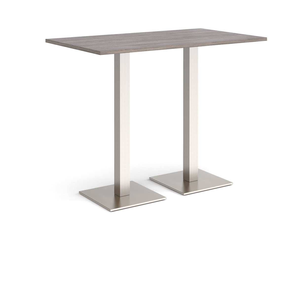 Brescia rectangular poseur table with flat square brushed steel bases 1400mm x 800mm - Grey Oak - view 1