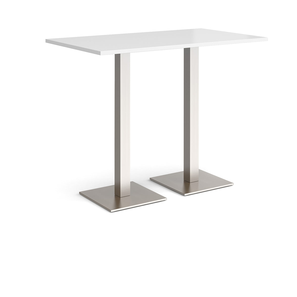 Brescia rectangular poseur table with flat square brushed steel bases 1400mm x 800mm - white - view 1