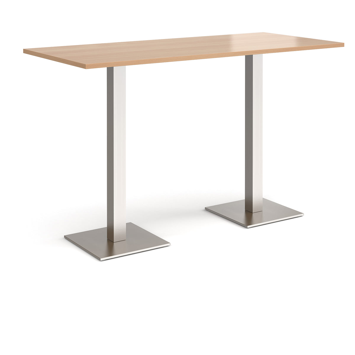 Brescia rectangular poseur table with flat square brushed steel bases 1800mm x 800mm - Beech - view 1