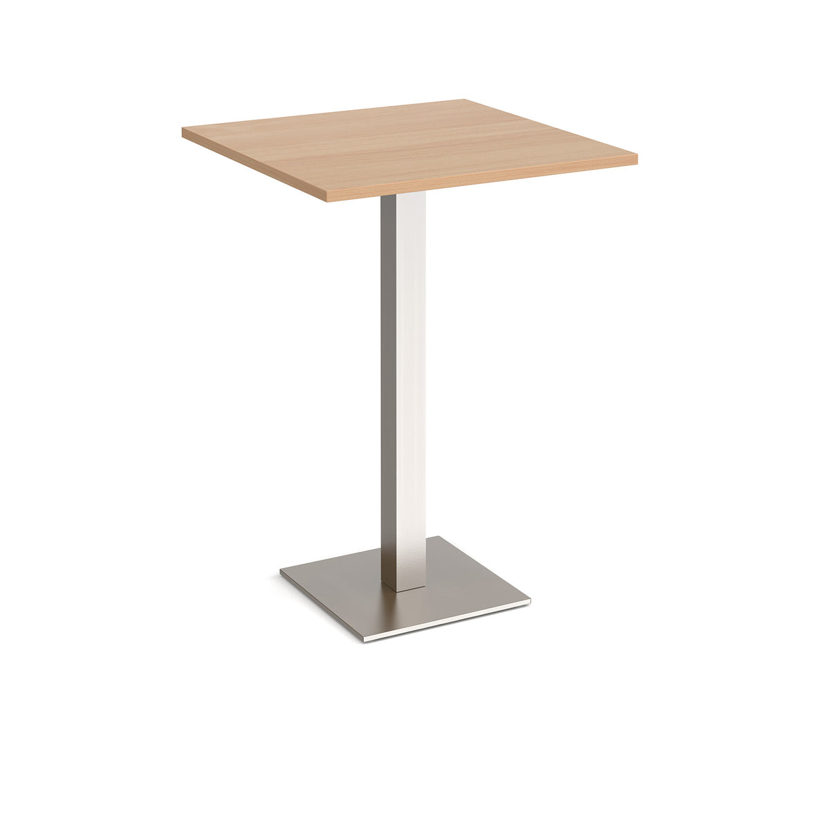 Brescia square poseur table with flat square brushed steel base 800mm - Beech - view 1