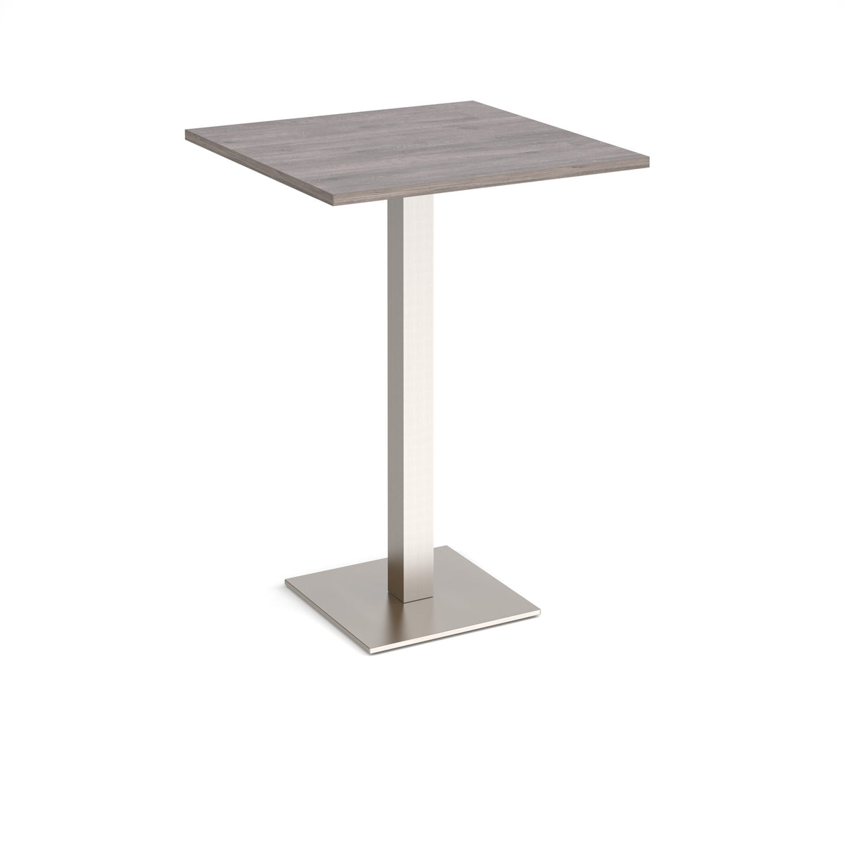 Brescia square poseur table with flat square brushed steel base 800mm - Grey Oak - view 1