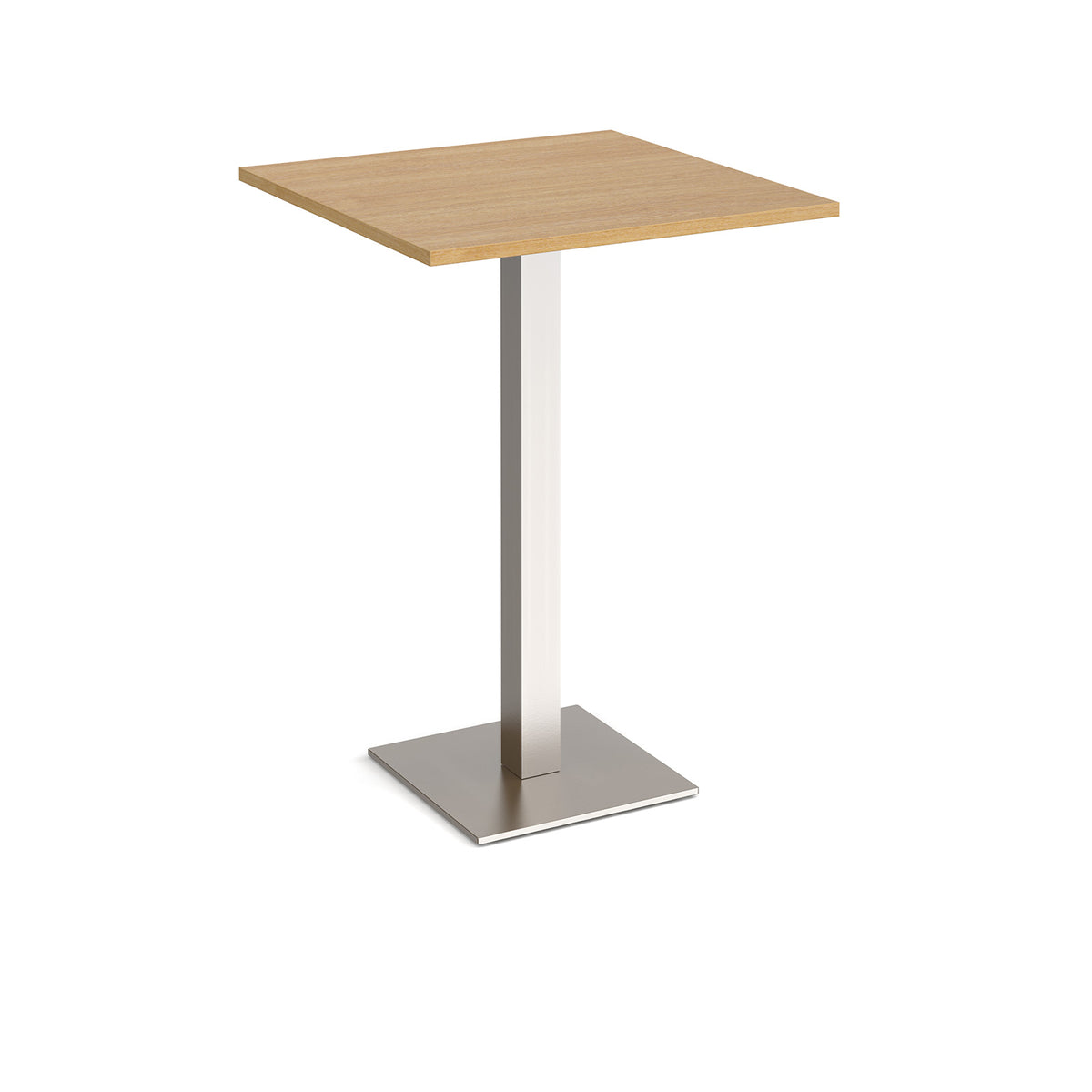 Brescia square poseur table with flat square brushed steel base 800mm - oak - view 1
