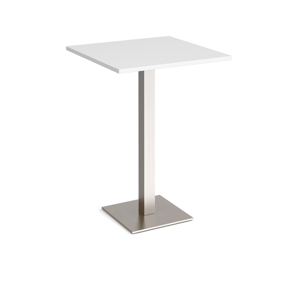 Brescia square poseur table with flat square brushed steel base 800mm - white - view 1