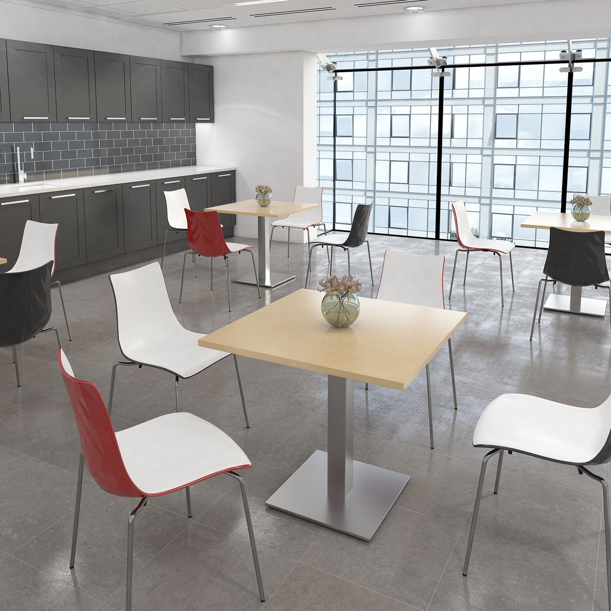 Brescia square dining table with flat square brushed steel base 800mm - Beech - view 3