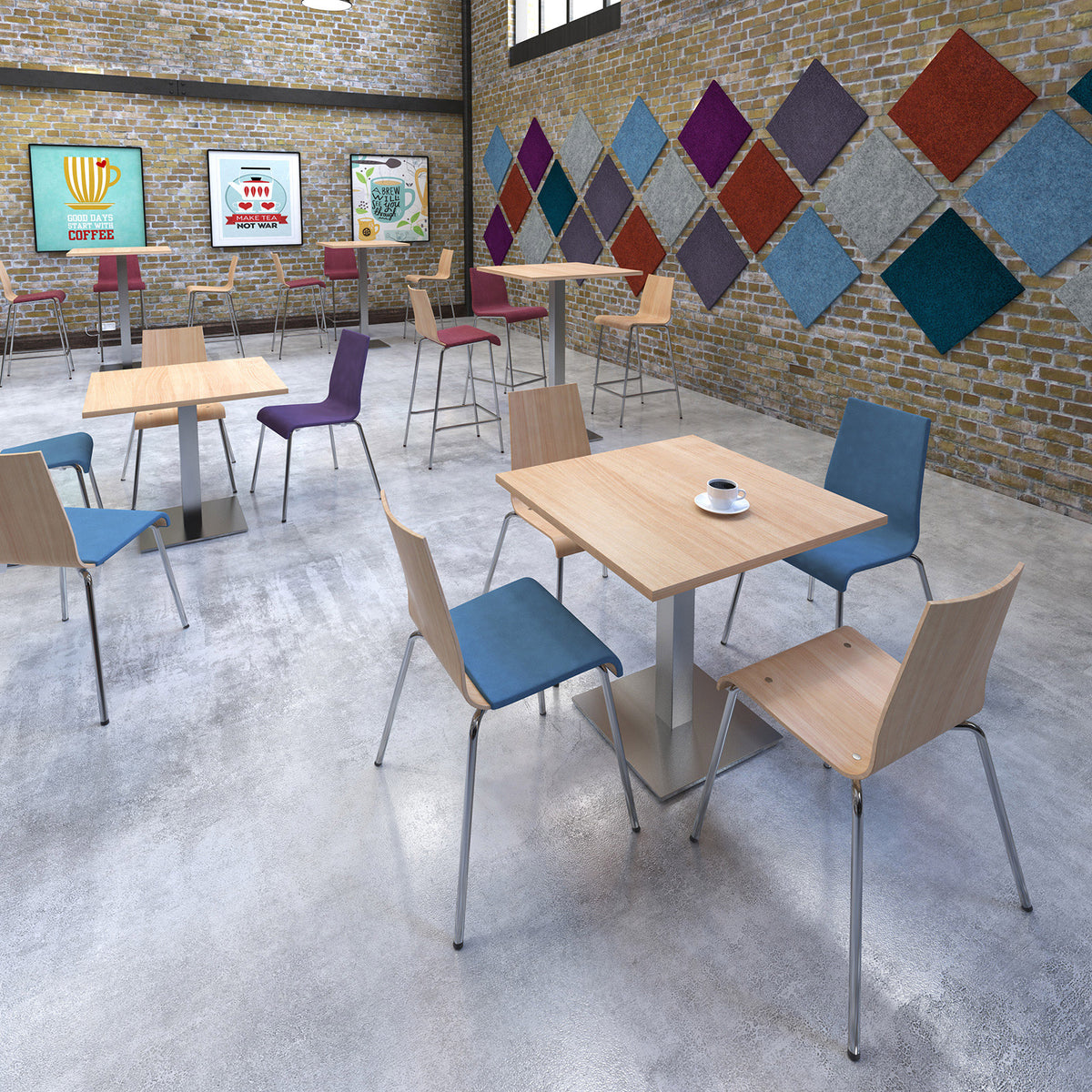 Brescia circular dining table with flat square brushed steel base 800mm - Beech - view 2