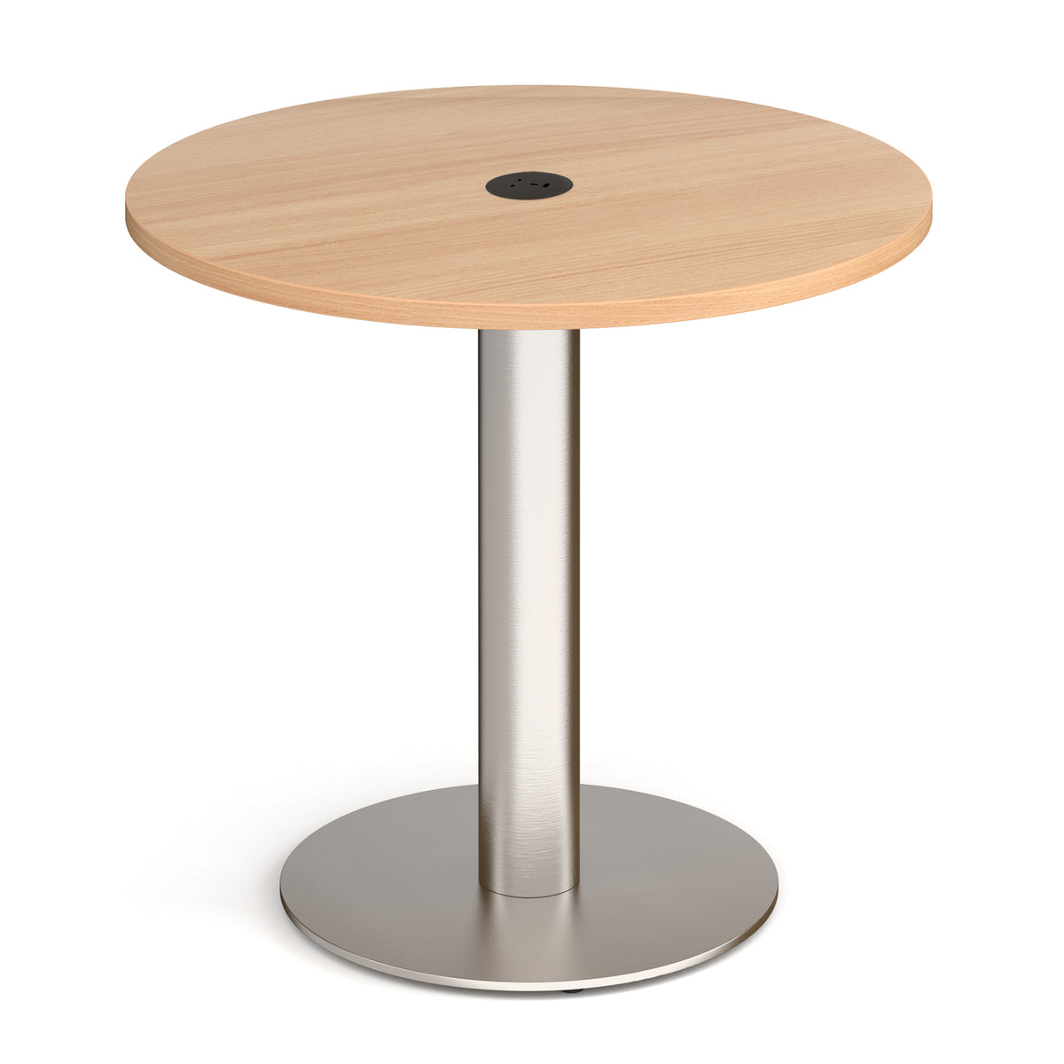 Monza circular dining table 800mm in Beech with central circular cutout and Ion power module in black - view 1
