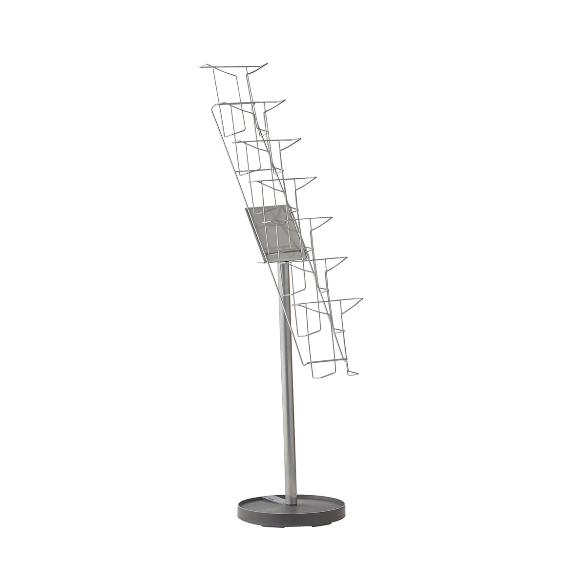 Cass floor standing steel & wire display unit 7x A4 compartments - Silver - view 1