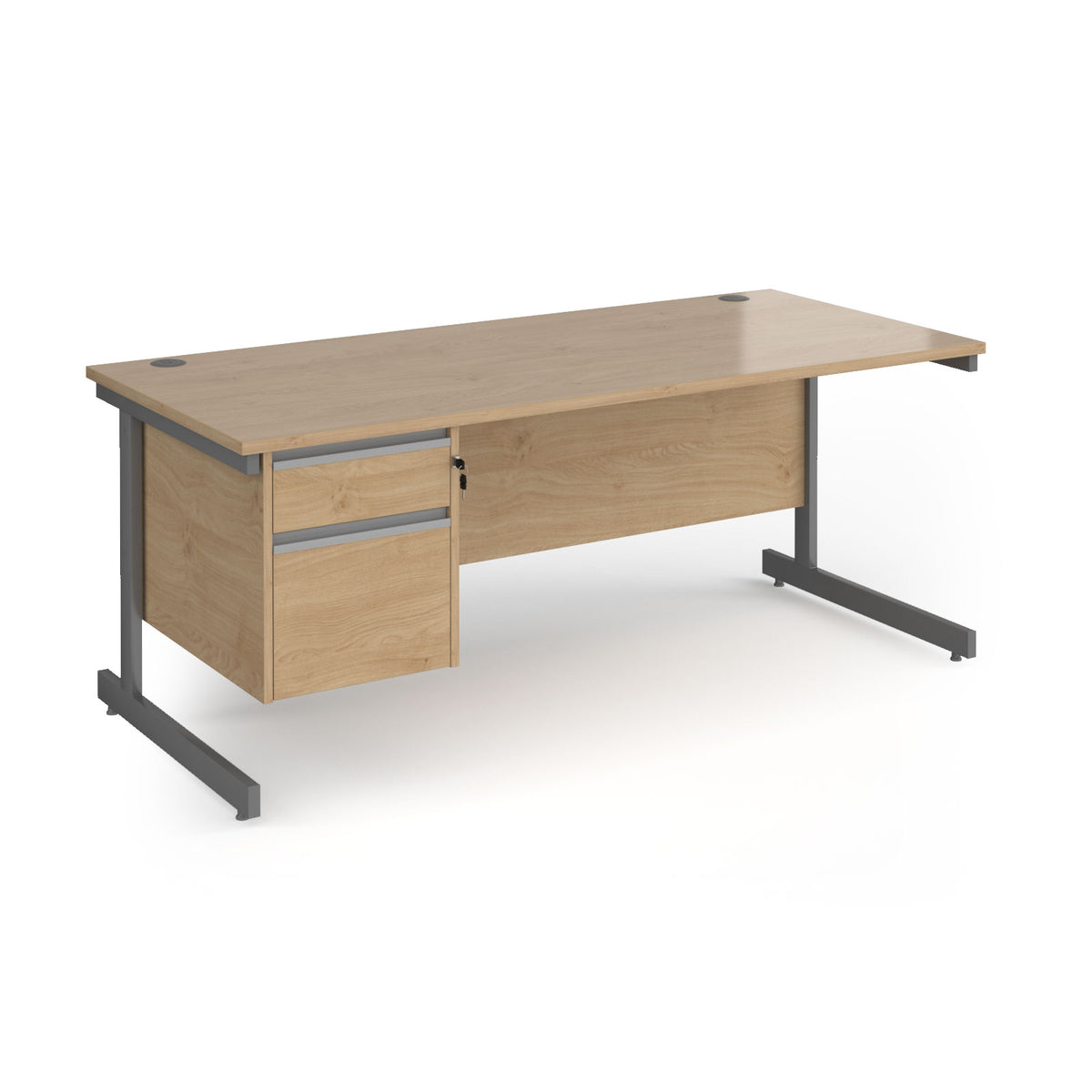 Contract 25 straight desk with 2 drawer pedestal and graphite cantilever leg 1800mm x 800mm - Kendal Oak Top - view 1