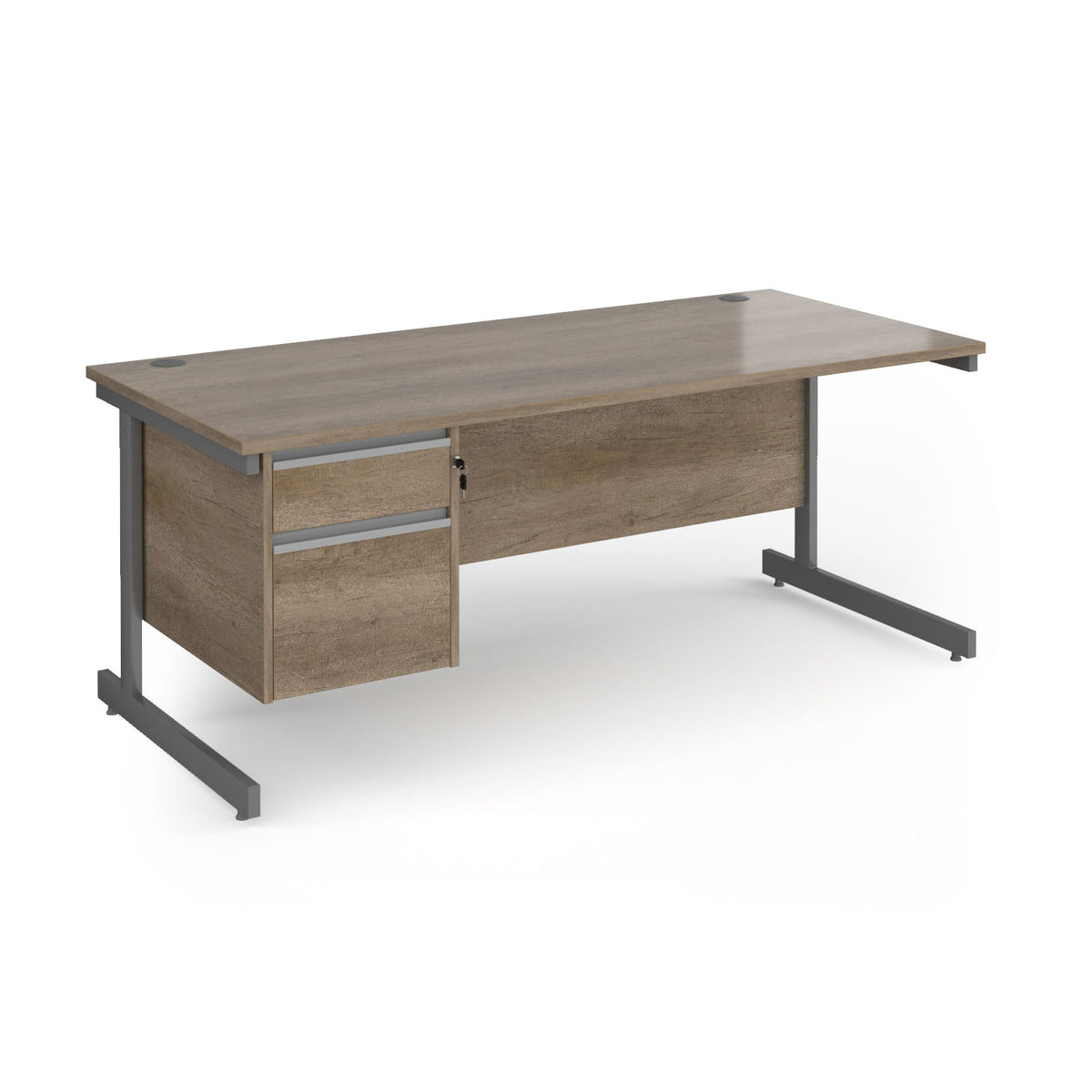 Contract 25 straight desk with 2 drawer pedestal and graphite cantilever leg 1800mm x 800mm - Nebraska Oak Top - view 1