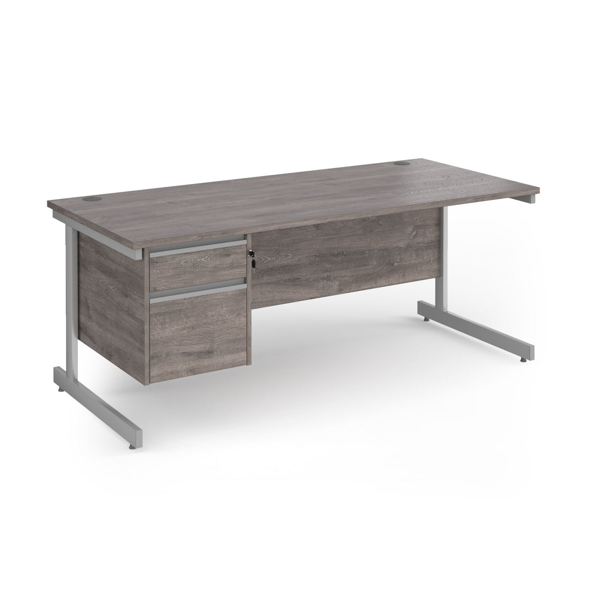 Contract 25 straight desk with 2 drawer pedestal and silver cantilever leg 1800mm x 800mm - Grey Oak Top - view 1