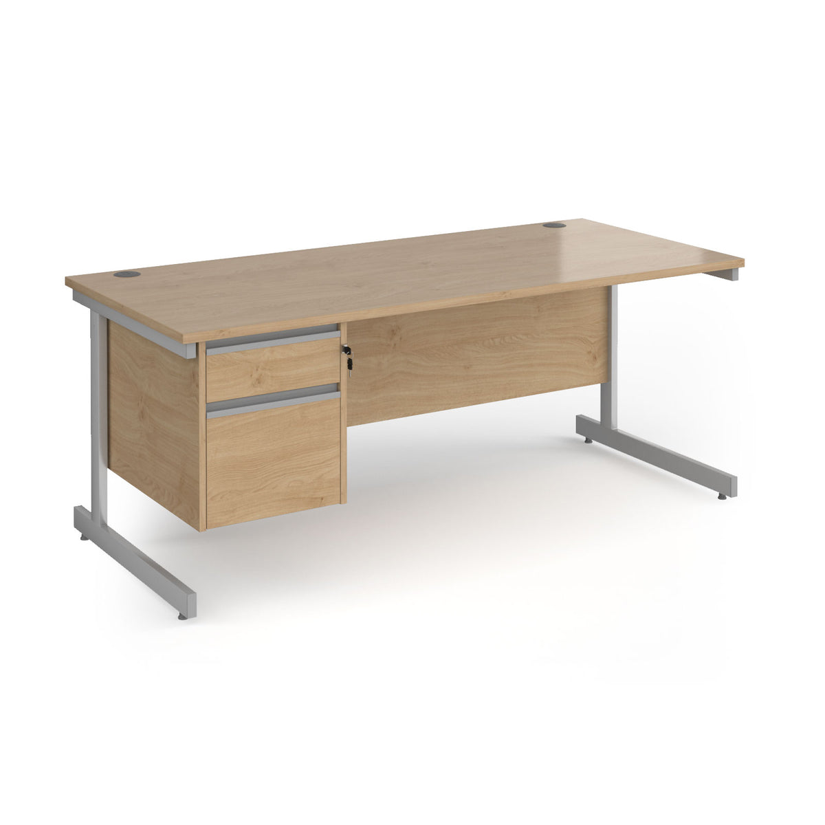 Contract 25 straight desk with 2 drawer pedestal and silver cantilever leg 1800mm x 800mm - Kendal Oak Top - view 1