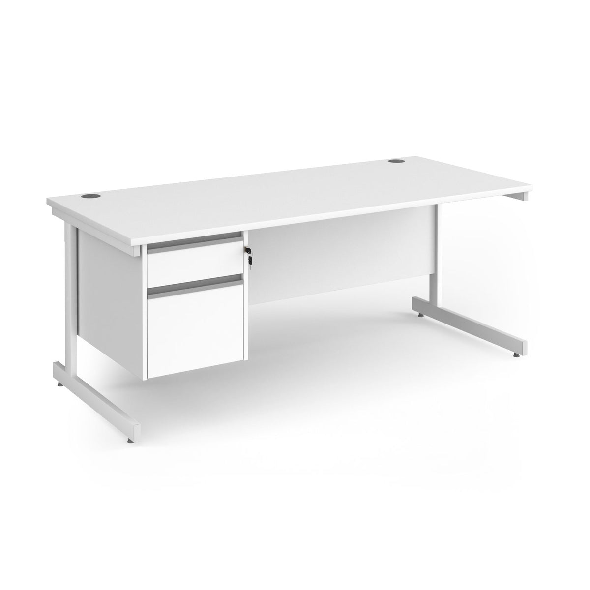 Contract 25 straight desk with 2 drawer pedestal and white cantilever leg 1800mm x 800mm - White Top - view 1