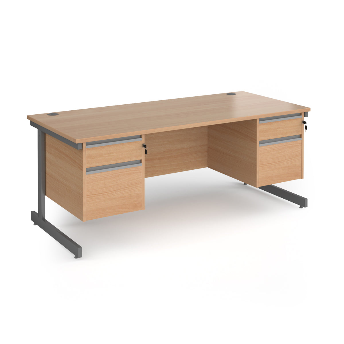 Contract 25 straight desk with 2 and 2 drawer pedestals and graphite cantilever leg 1800mm x 800mm - Beech top - view 1