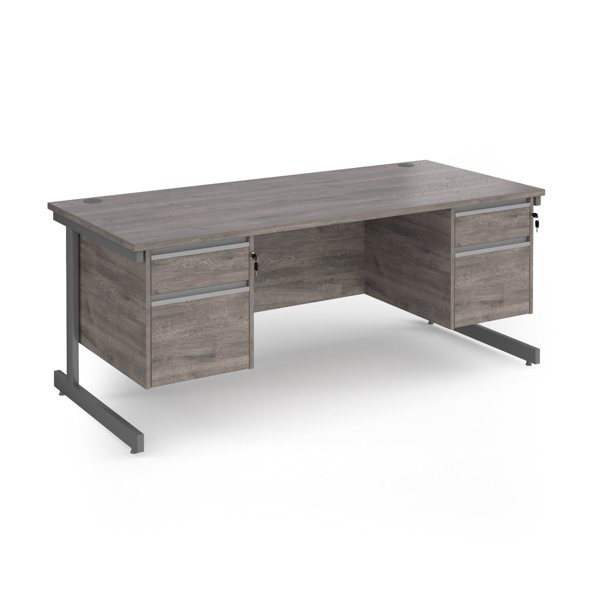 Contract 25 straight desk with 2 and 2 drawer pedestals and graphite cantilever leg 1800mm x 800mm - Grey Oak Top - view 1