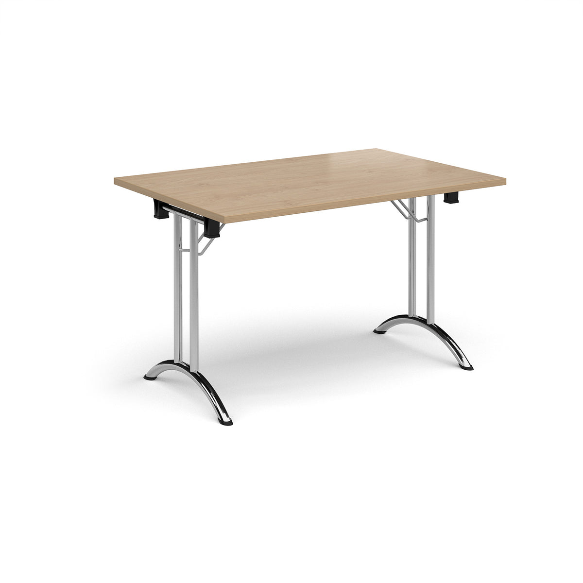 Rectangular folding leg table with chrome legs and curved foot rails 1200mm x 800mm - Kendal Oak - view 1