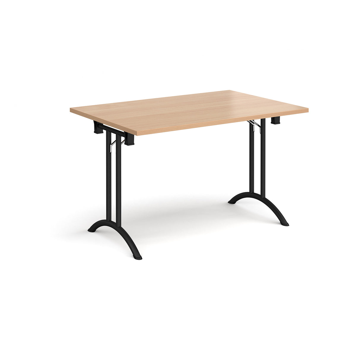 Rectangular folding leg table with black legs and curved foot rails 1200mm x 800mm - Beech - view 1