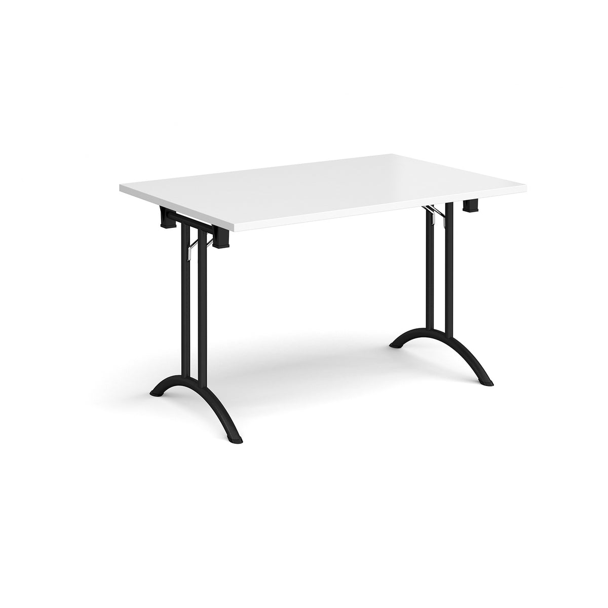 Rectangular folding leg table with black legs and curved foot rails 1200mm x 800mm - white - view 1