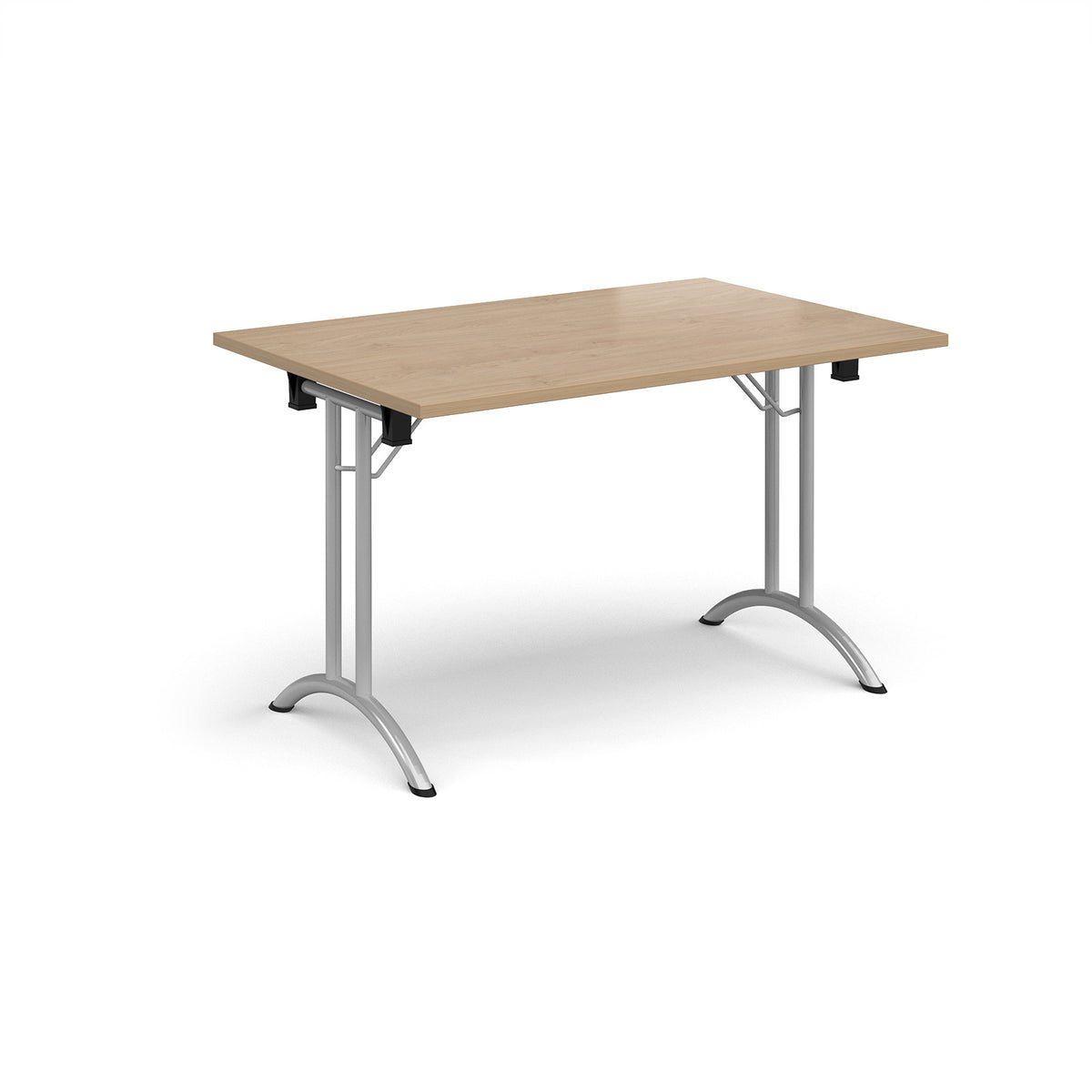 Rectangular folding leg table with silver legs and curved foot rails 1200mm x 800mm - Kendal Oak - view 1