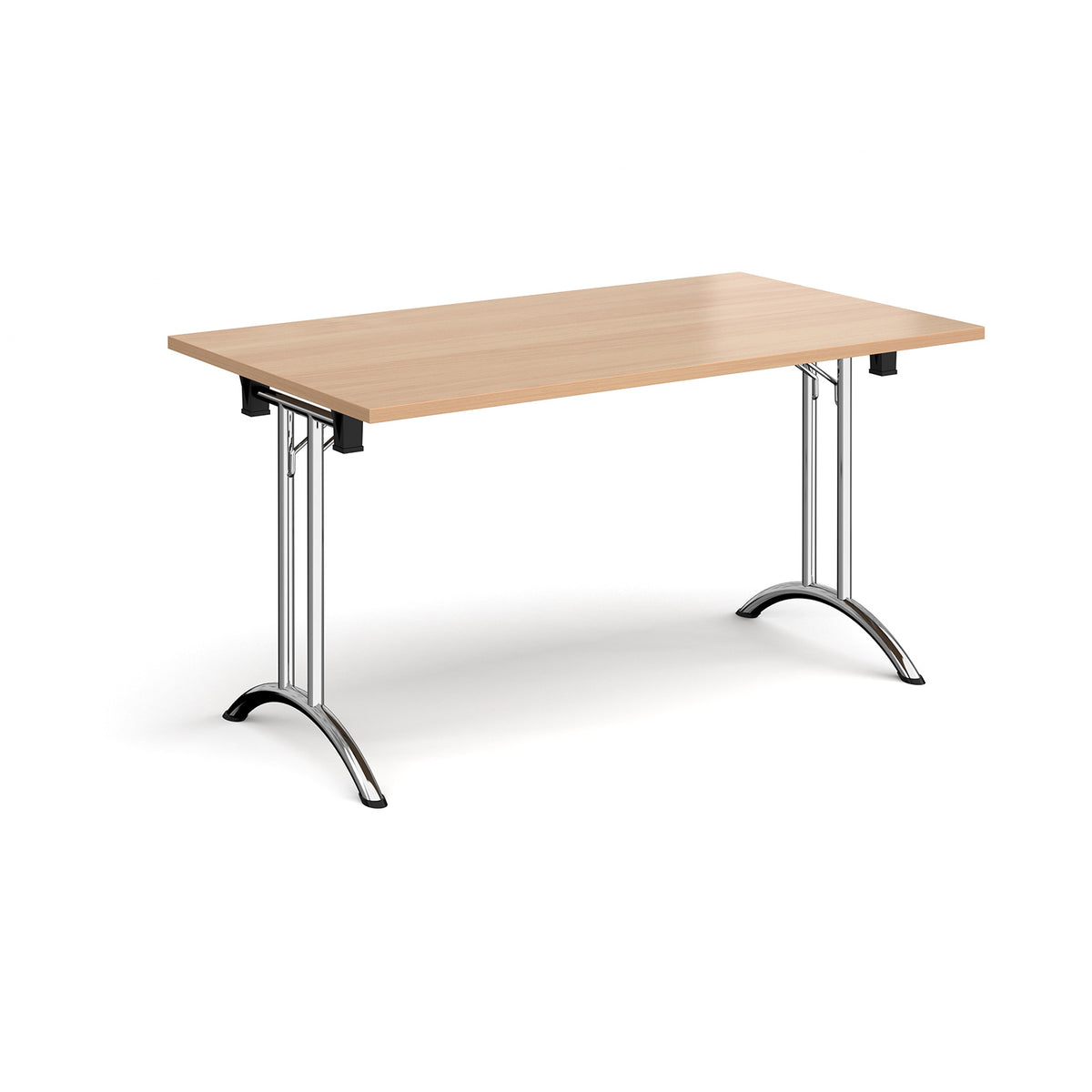 Rectangular folding leg table with chrome legs and curved foot rails 1400mm x 800mm - Beech - view 1