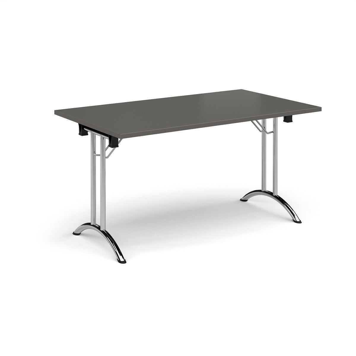 Rectangular folding leg table with chrome legs and curved foot rails 1400mm x 800mm -Onyx Grey - view 1