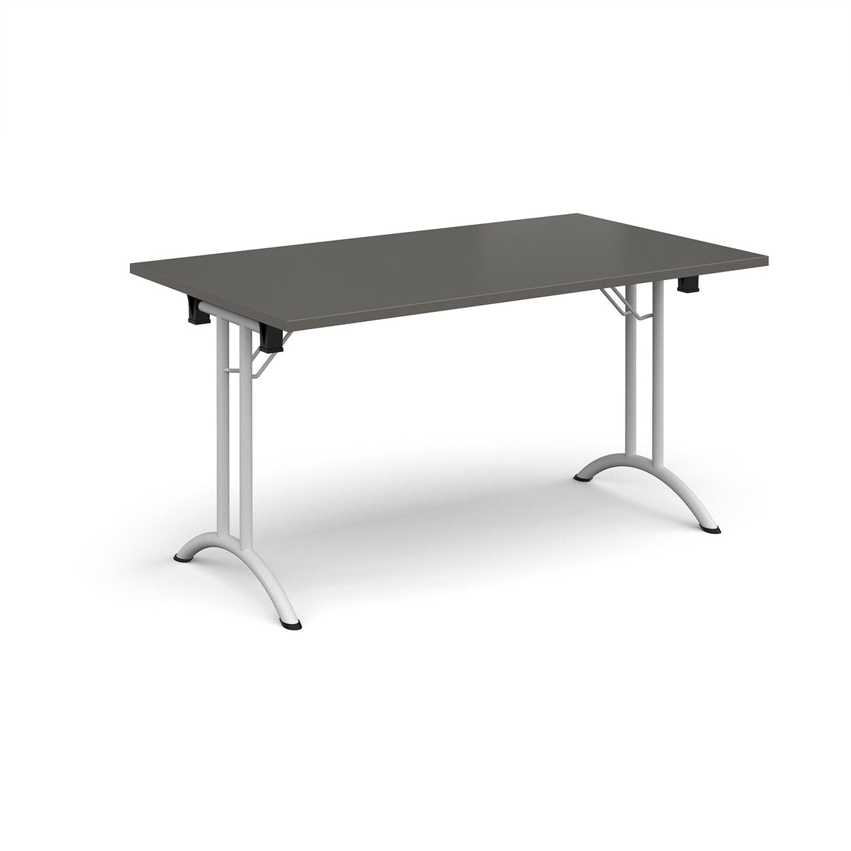 Rectangular folding leg table with white legs and curved foot rails 1400mm x 800mm - Onyx Grey - view 1
