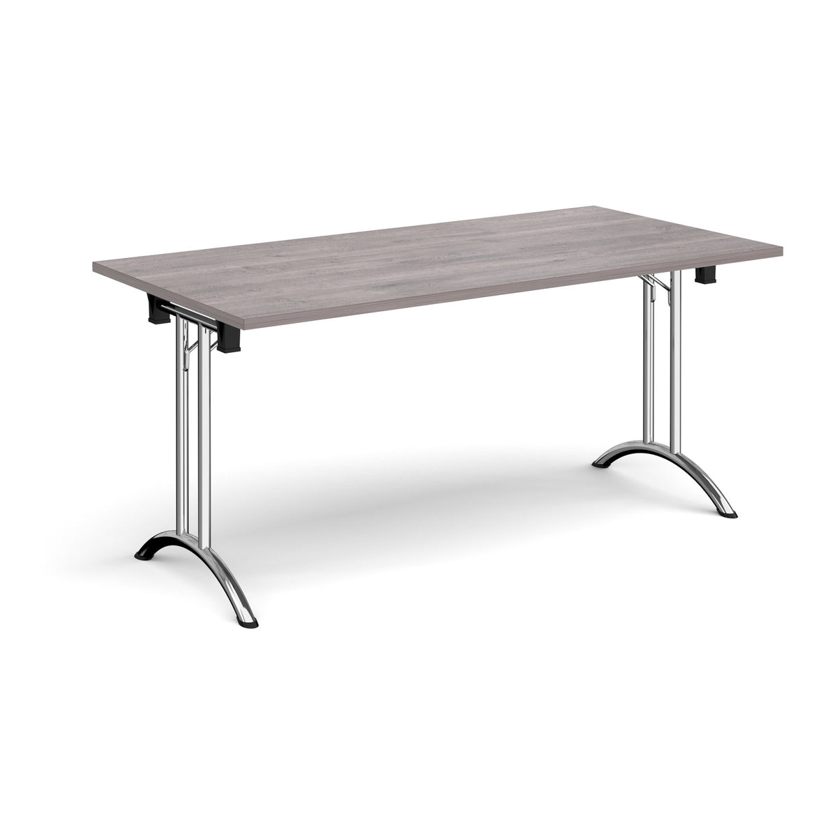 Rectangular folding leg table with chrome legs and curved foot rails 1600mm x 800mm - Grey Oak - view 1