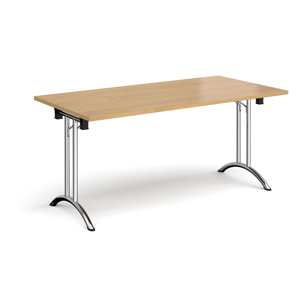 Rectangular folding leg table with chrome legs and curved foot rails 1600mm x 800mm - oak - view 1