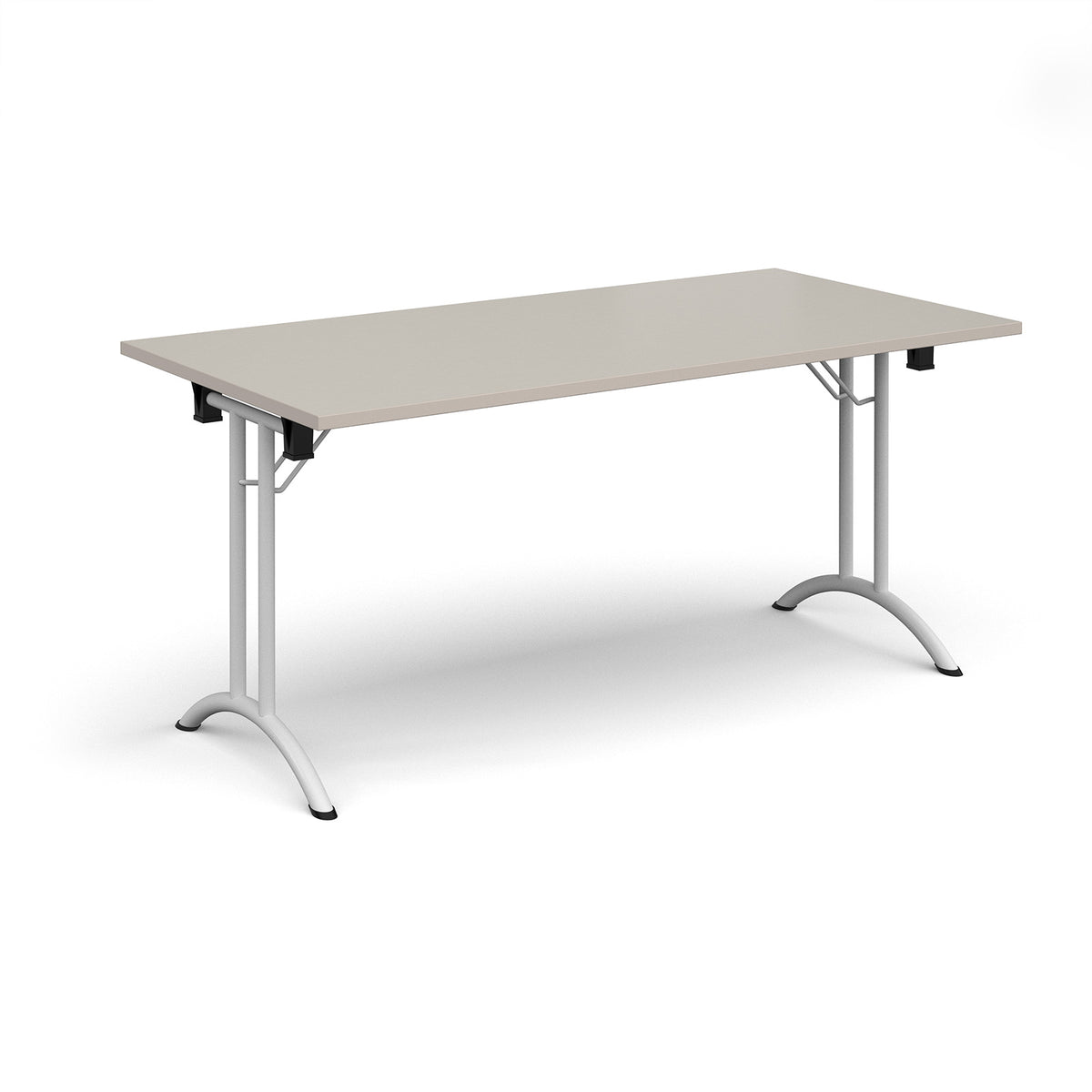 Rectangular folding leg table with white legs and curved foot rails 1600mm x 800mm - Light Grey - view 1