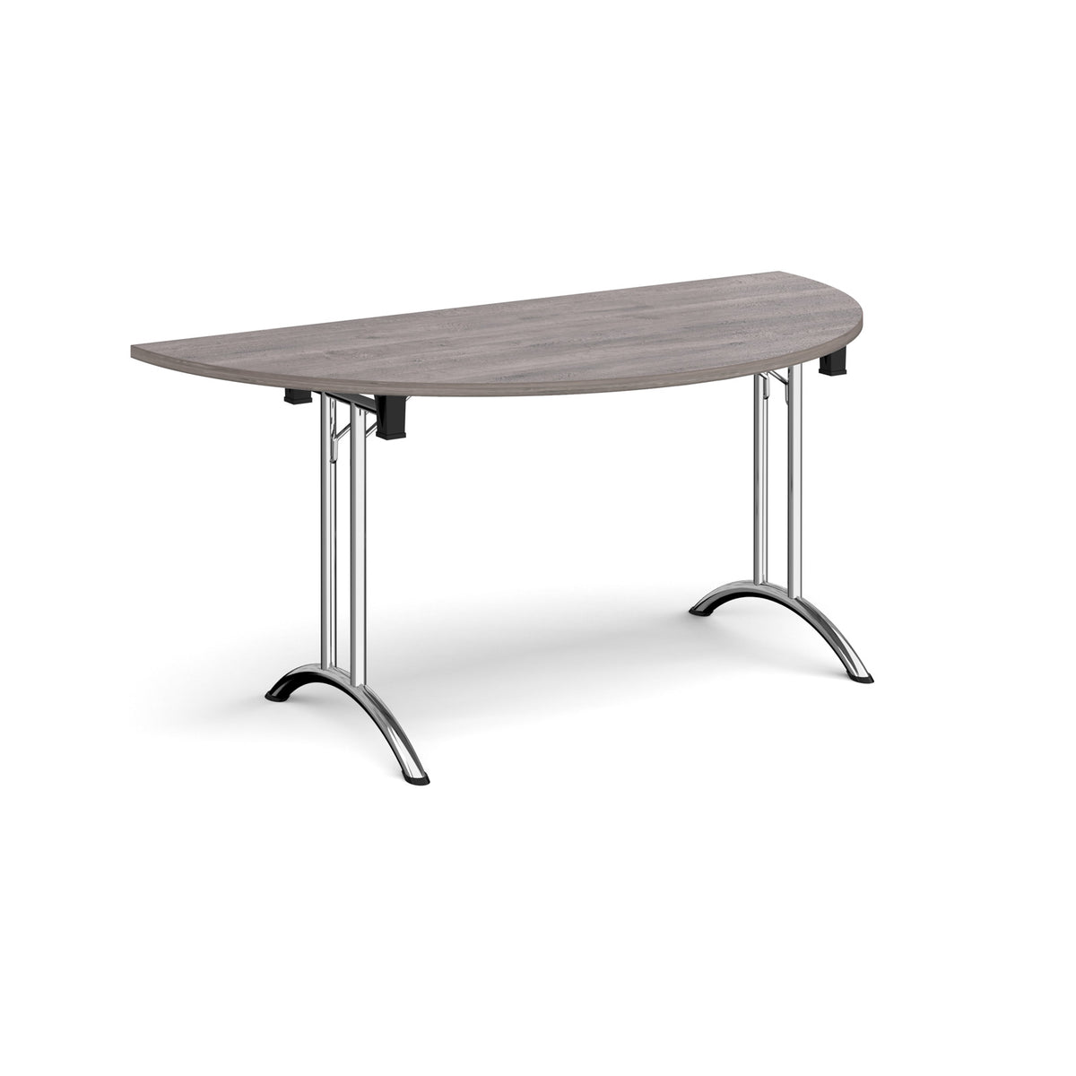 Semi circular folding leg table with chrome legs and curved foot rails 1600mm x 800mm - Grey Oak - view 1