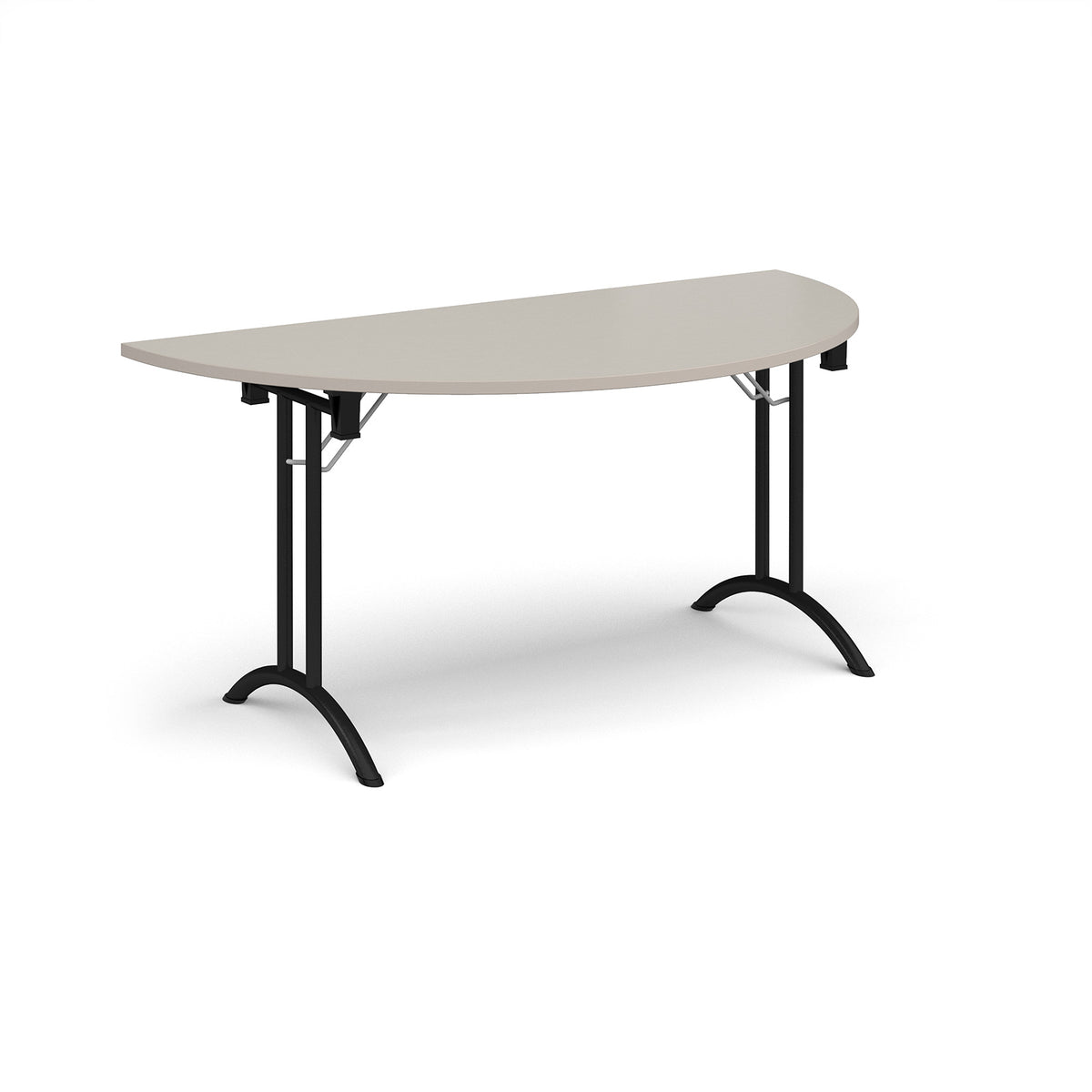 Semi circular folding leg table with black legs and curved foot rails 1600mm x 800mm - Light Grey - view 1