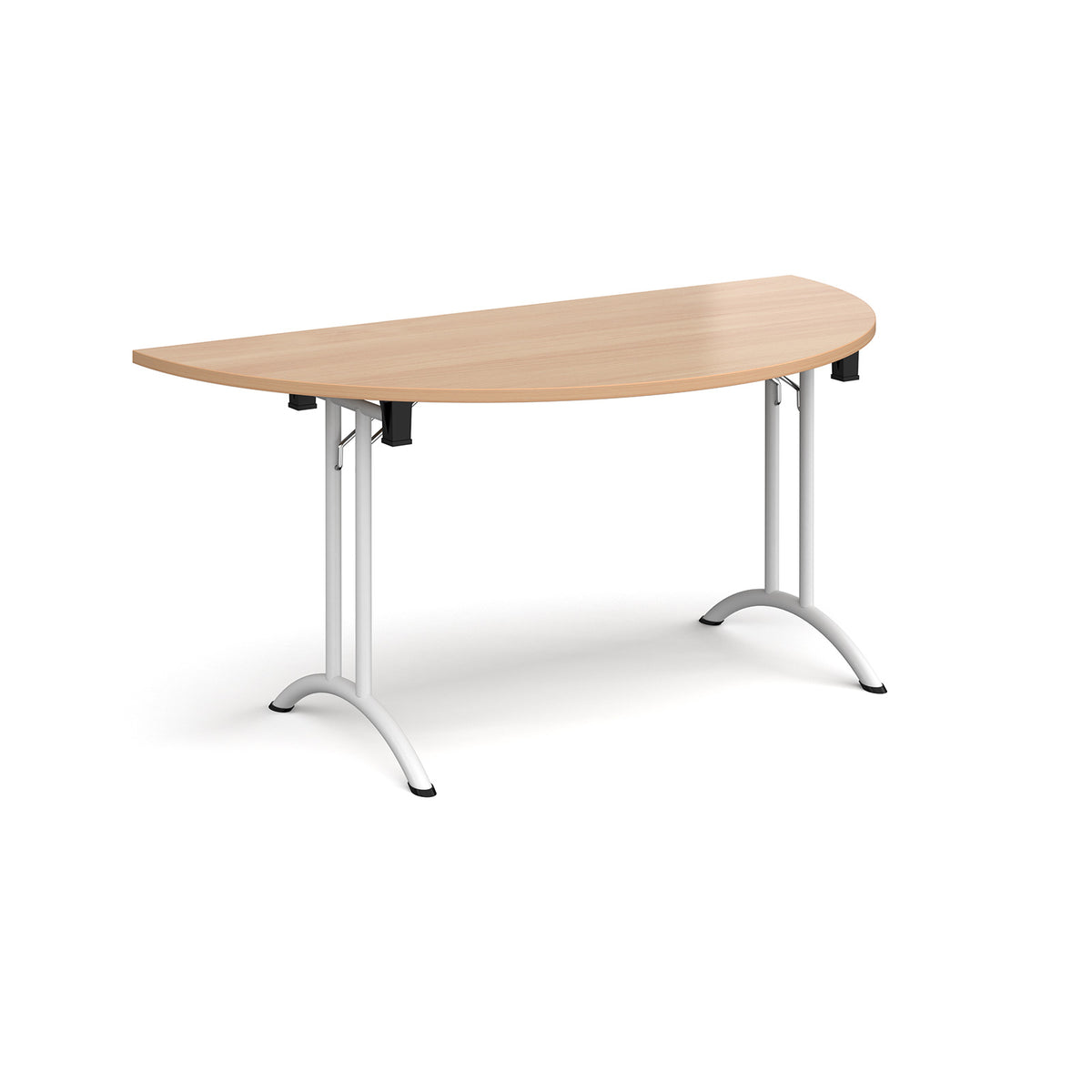 Semi circular folding leg table with white legs and curved foot rails 1600mm x 800mm - Beech - view 1