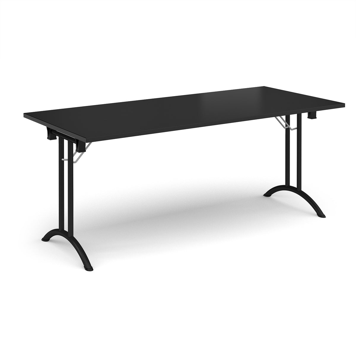 Rectangular folding leg table with black legs and curved foot rails 1800mm x 800mm - Black - view 1