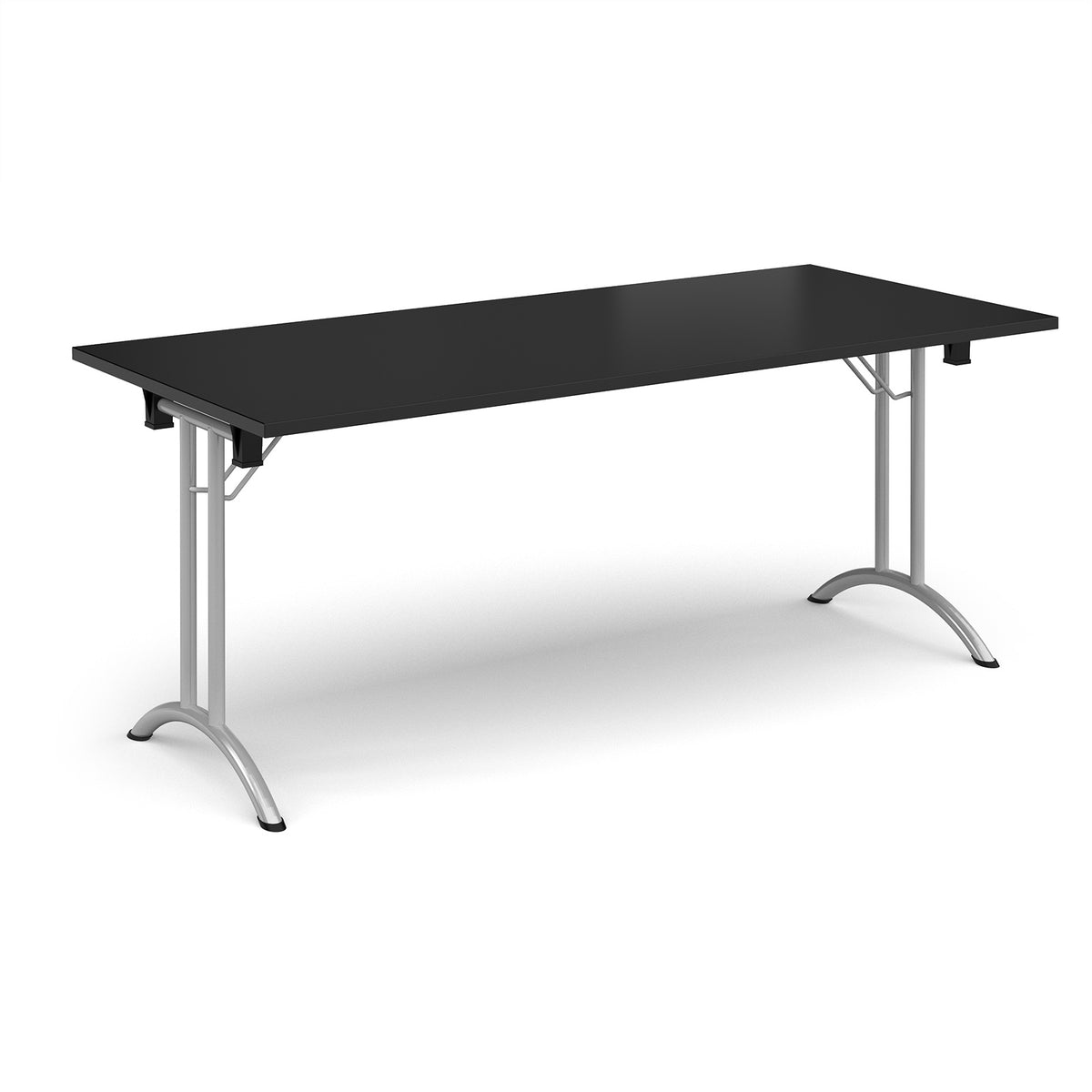 Rectangular folding leg table with silver legs and curved foot rails 1800mm x 800mm -Black - view 1