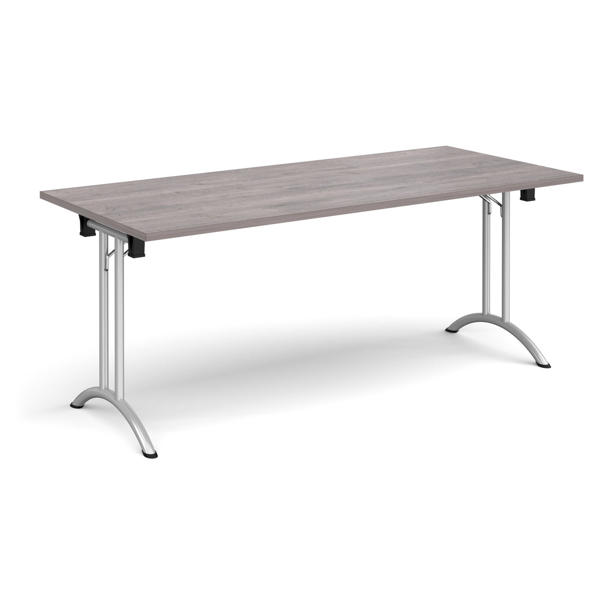 Rectangular folding leg table with silver legs and curved foot rails 1800mm x 800mm - Grey Oak - view 1