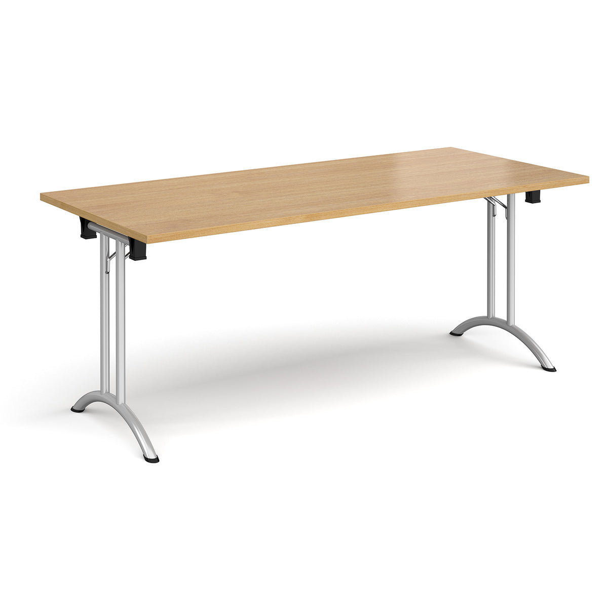 Rectangular folding leg table with silver legs and curved foot rails 1800mm x 800mm - oak - view 1