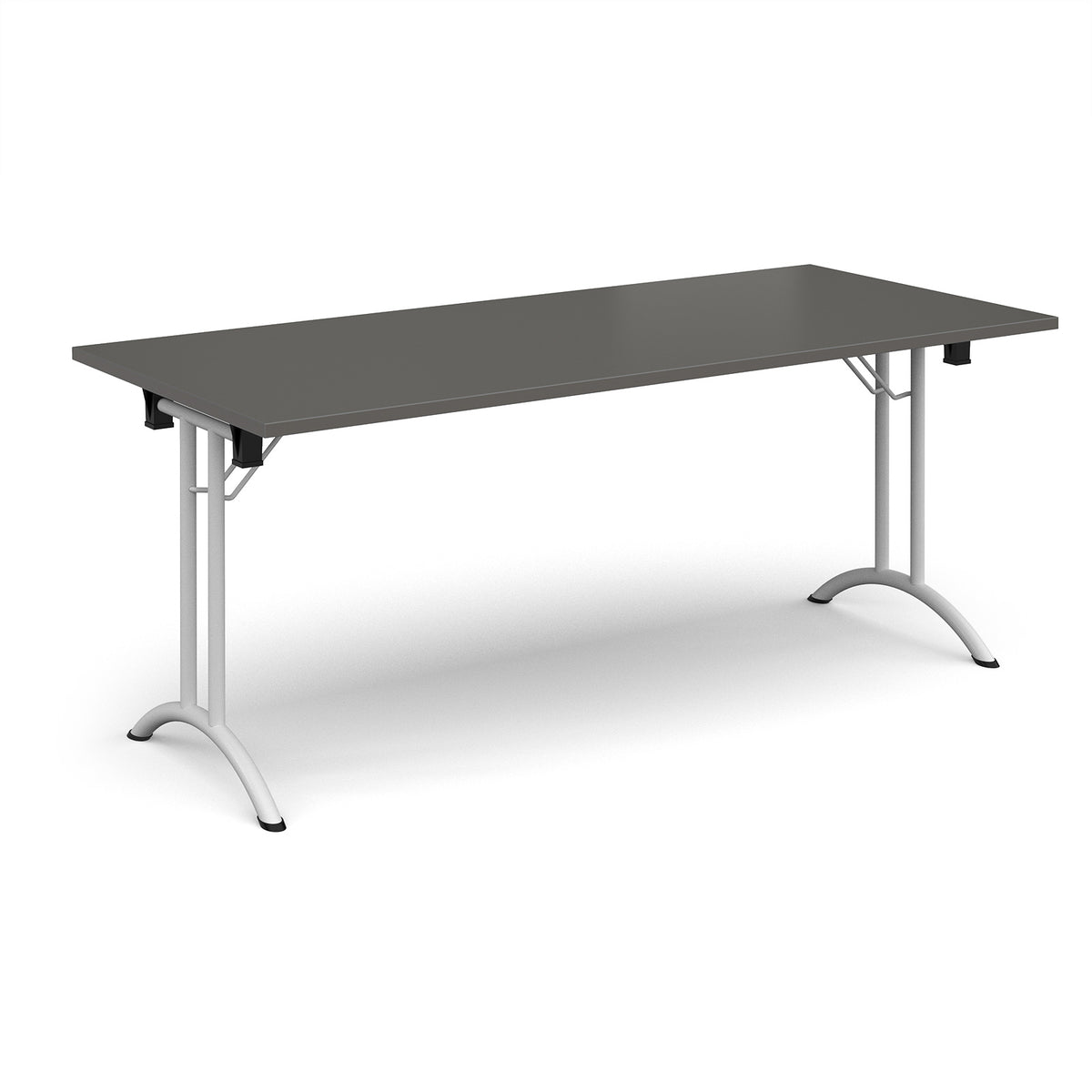 Rectangular folding leg table with white legs and curved foot rails 1800mm x 800mm - Onyx Grey - view 1