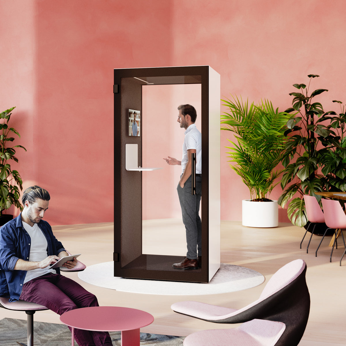 Chatbox single person acoustic hub 1m x 1m with shelf - white - view 3