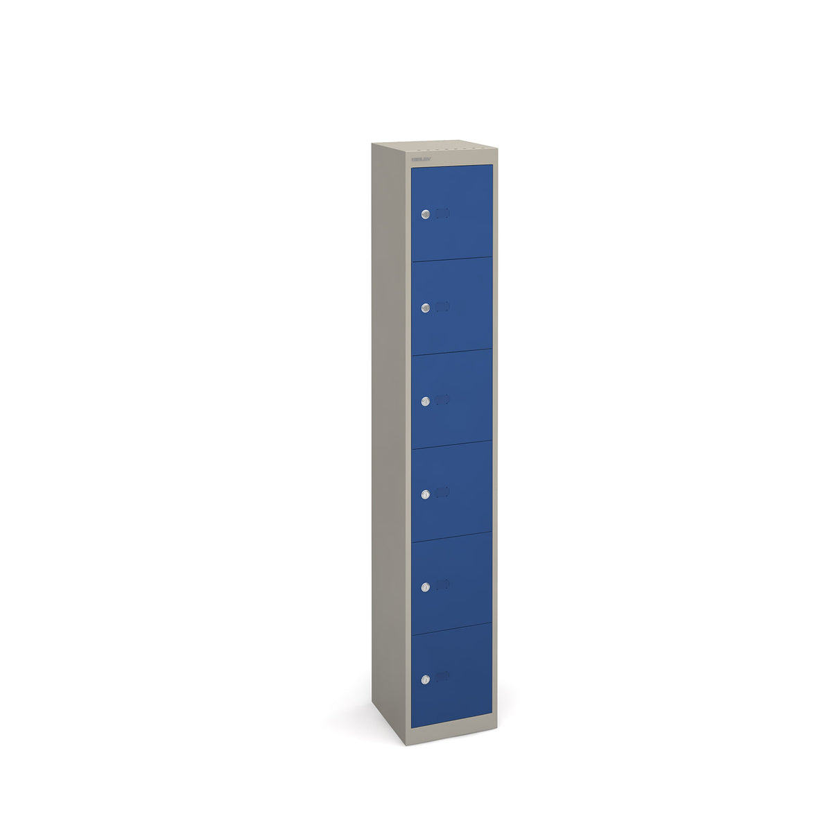 Bisley lockers with 6 doors 305mm deep - grey with blue doors - view 1