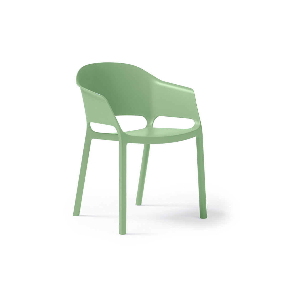 Contra one piece polypropylene chair with integrated arms in green - view 1