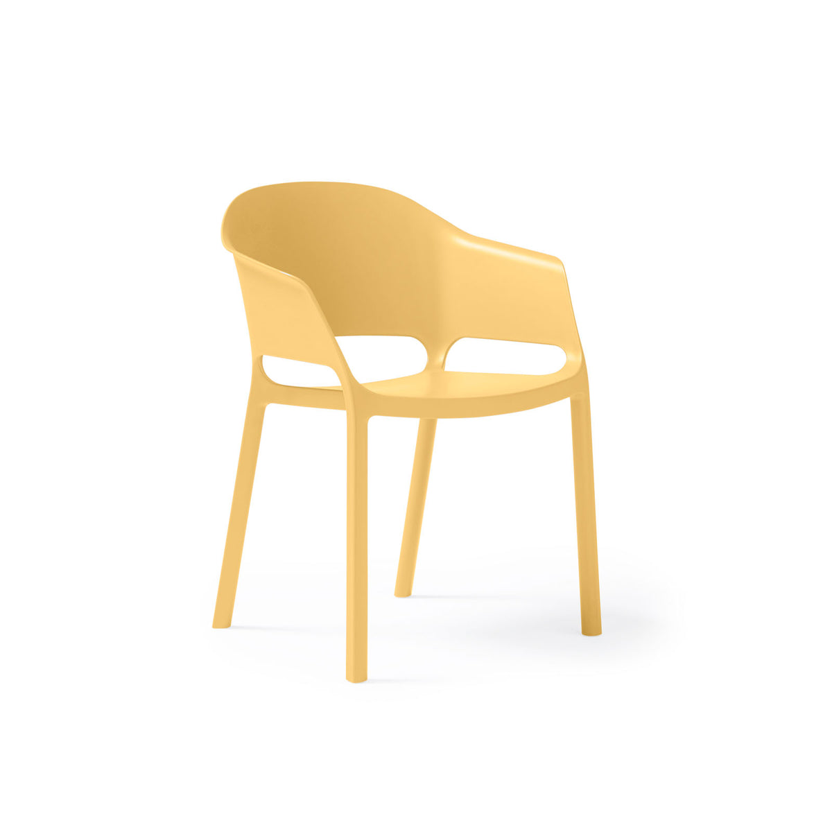 Contra one piece polypropylene chair with integrated arms in yellow - view 1