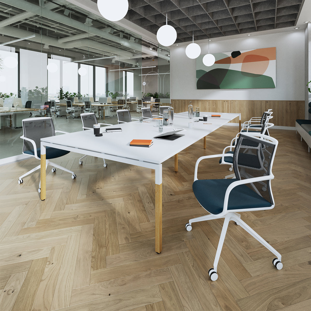 Connex Goal-Post 3600 x 1200 x 725mm Back to Back Desk ( 6 x 1200mm ) - Black Frame / Beech Top - view 3