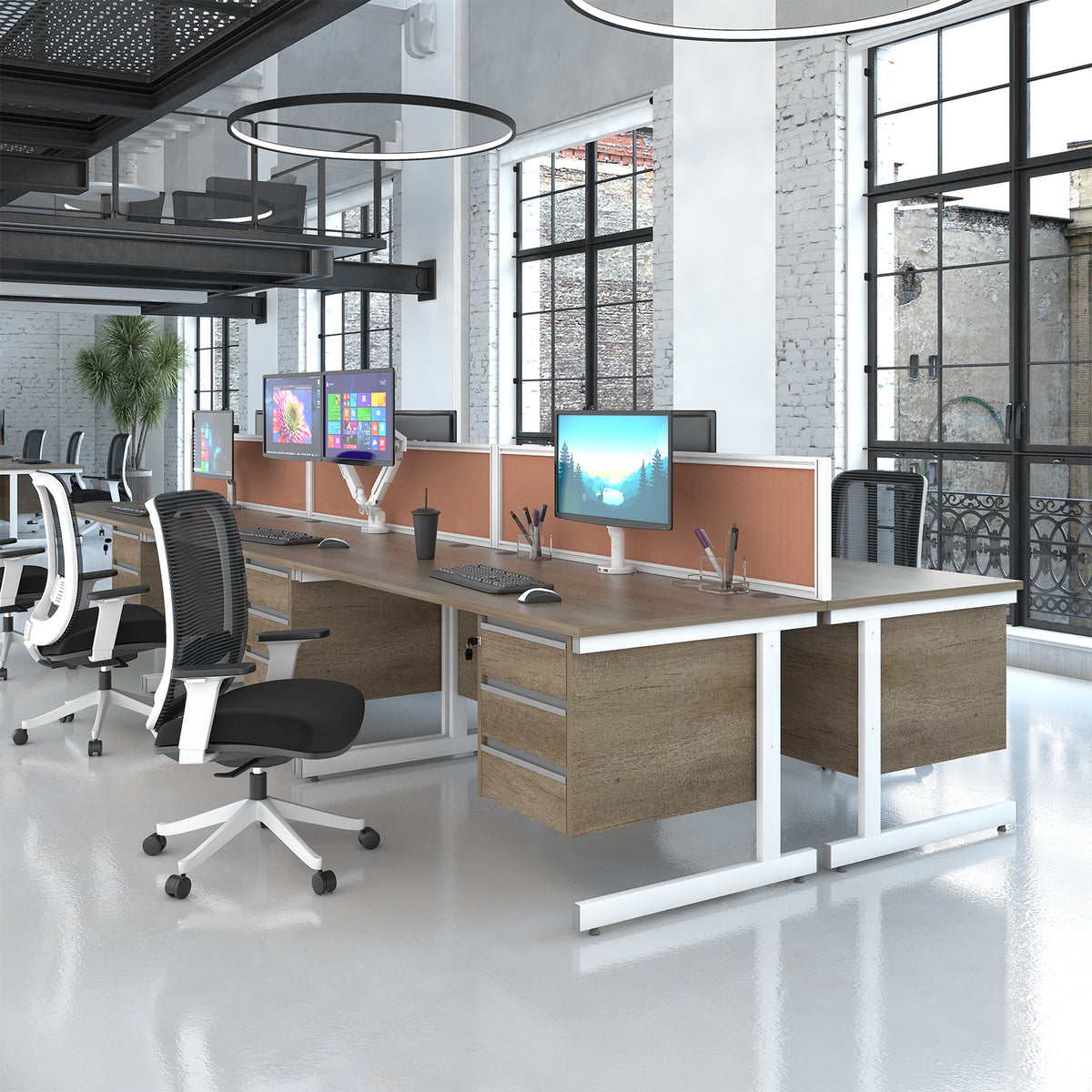 Contract 25 straight desk with 3 and 3 drawer pedestals and graphite cantilever leg 1600mm x 800mm - Beech top - view 4