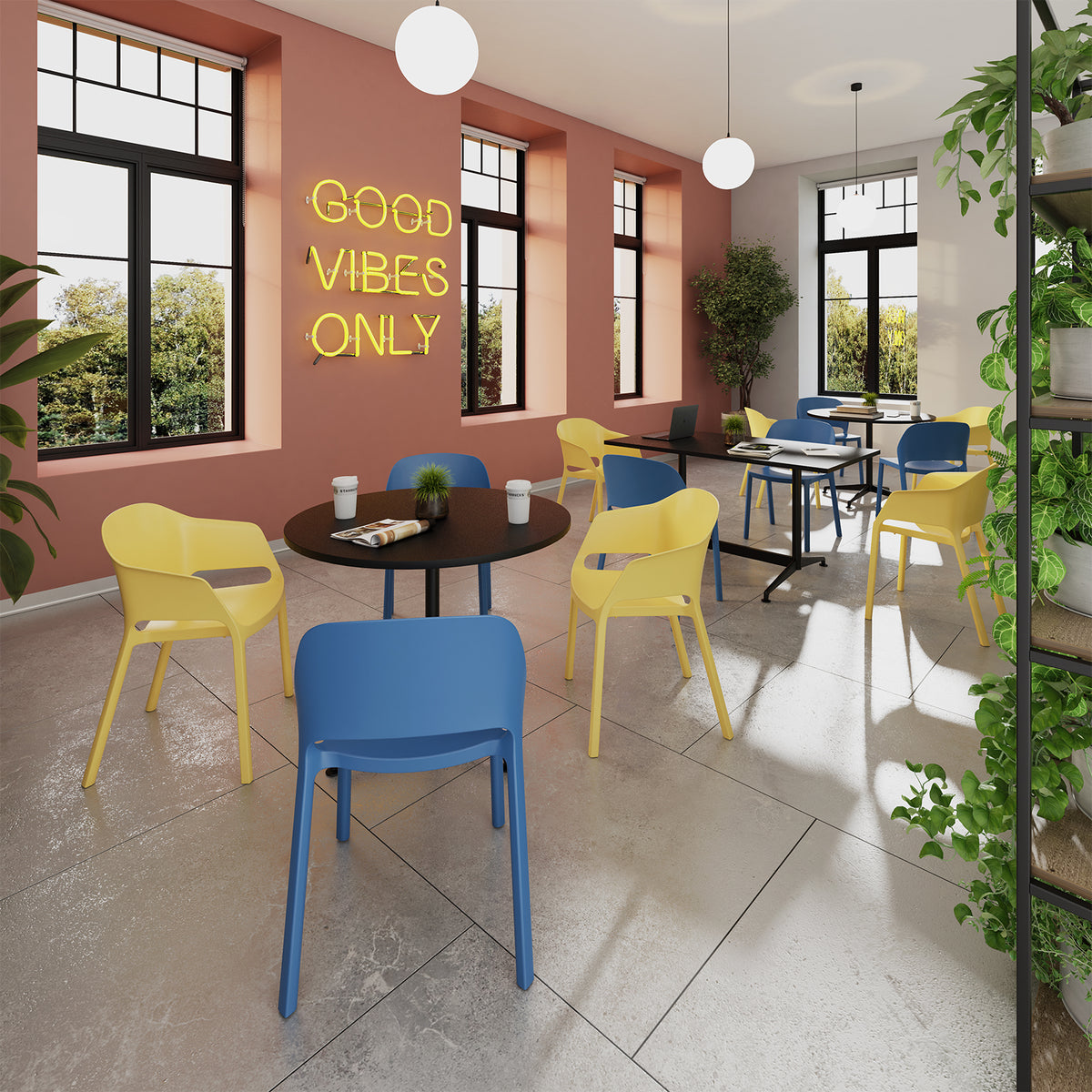 Contra one piece polypropylene chair with integrated arms in blue - view 2